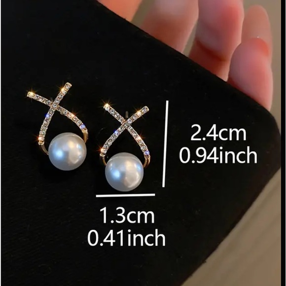 💕5/$15 Set of 4 Cross Shaped Imitation Pearl Stud Earrings, NEW - Picture 3 of 7